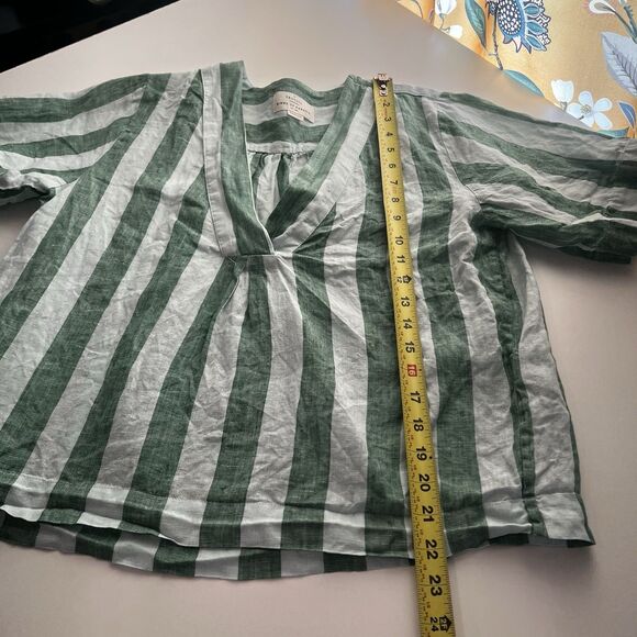 Birds Of Paradise By Trovata Neve Shirt Aloe Stripe Sz M Linen Camp Lagenlook - Picture 8 of 8